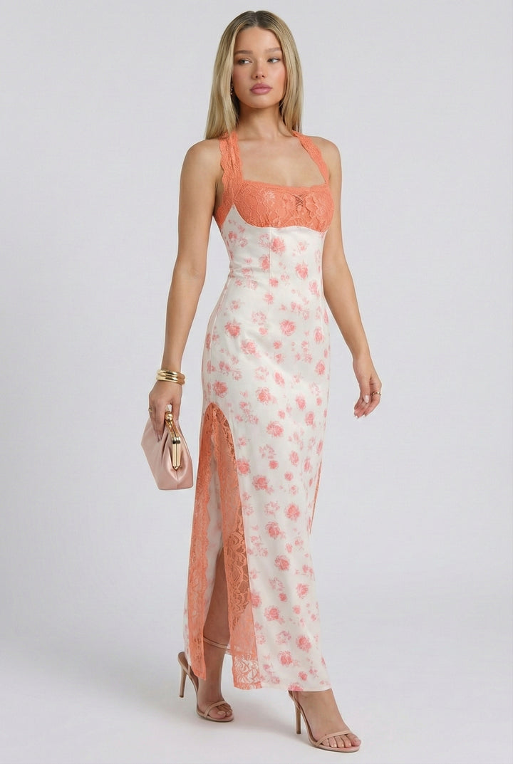 Peach Bellini Halter Maxi Dress