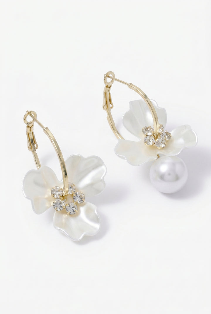 Pearl Petal Hoop Earrings
