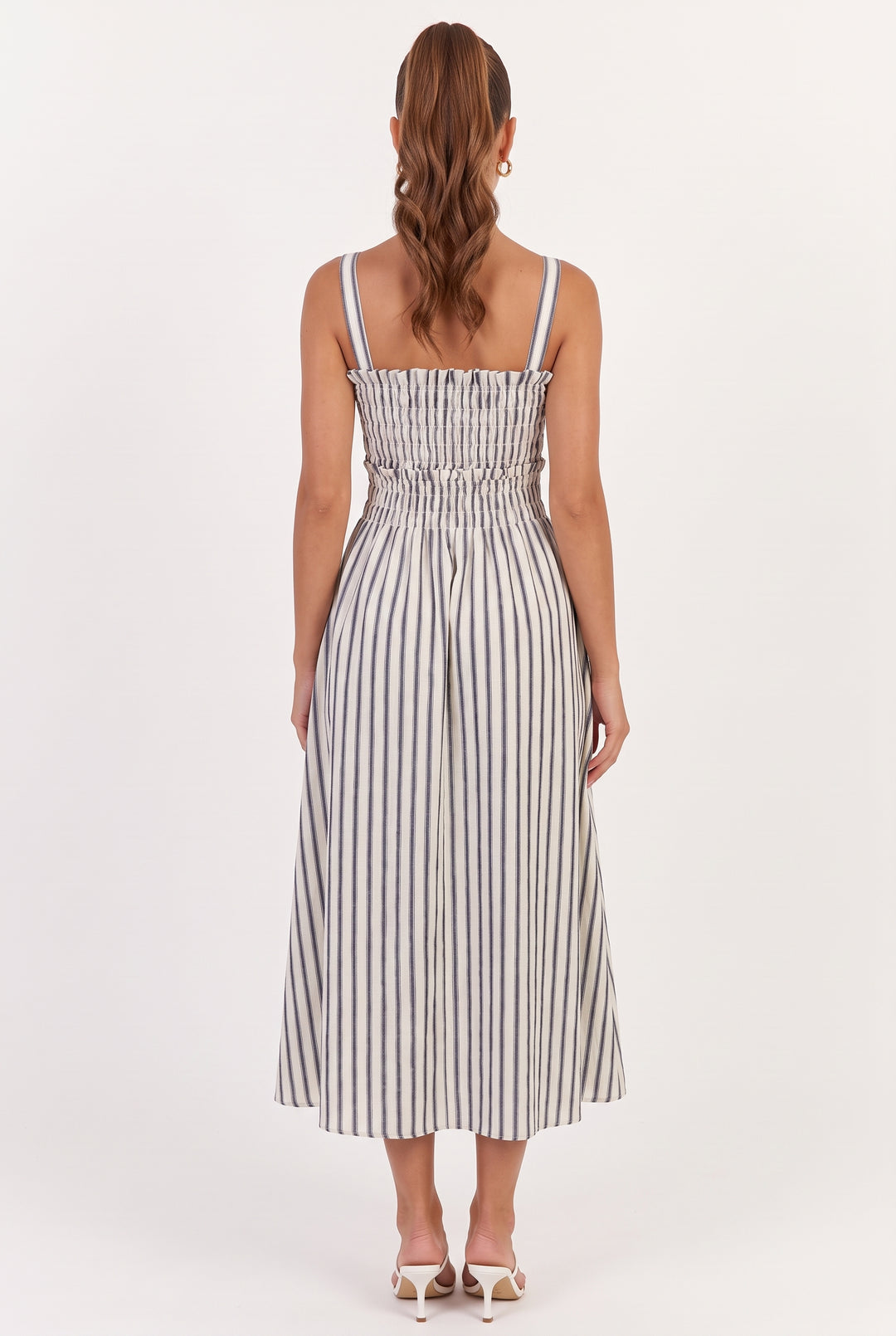 Port Café Striped Linen Midi Dress