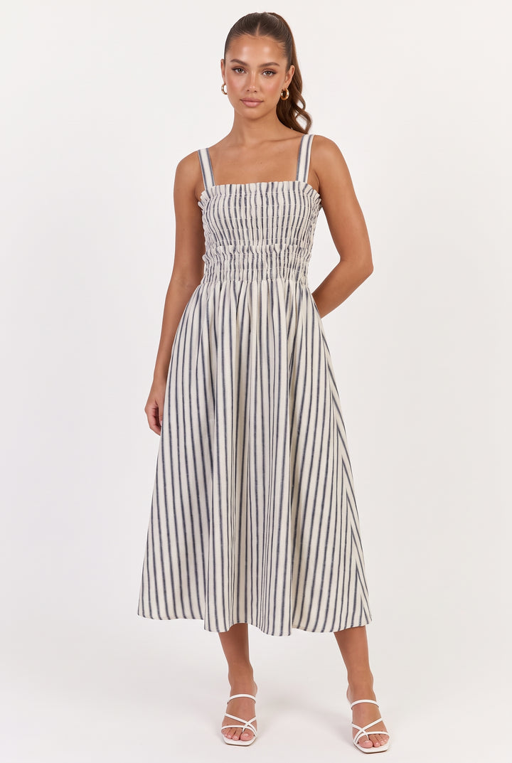 Port Café Striped Linen Midi Dress