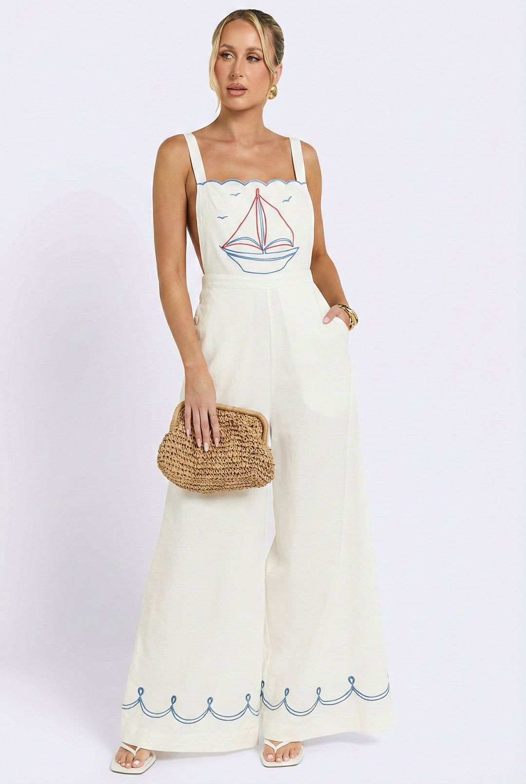 La Mer Woven Frame Straw Clutch