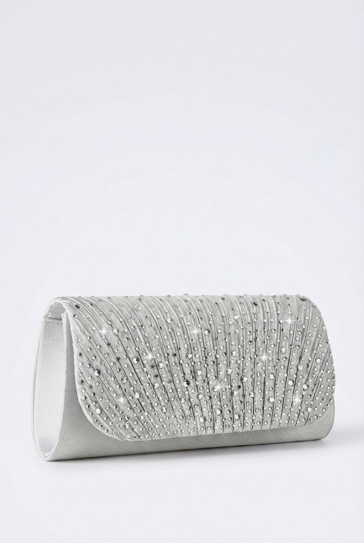 Silver Sparkle Pleated Clutch