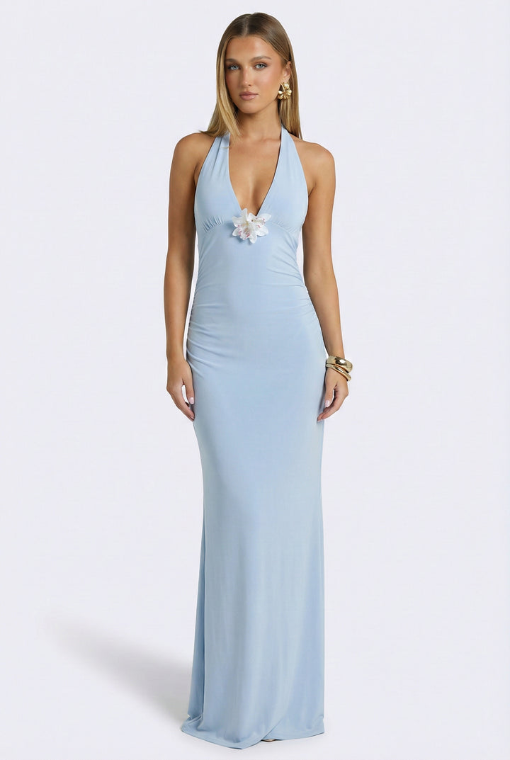 Sky Orchid Halter Maxi Dress