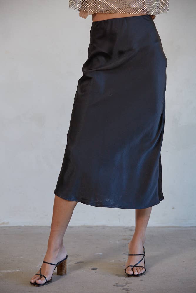 Almost Evening Satin Midi Skirt