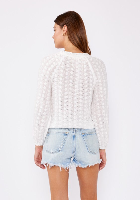 Floral Eyelet Cotton Long Sleeve Blouse Top