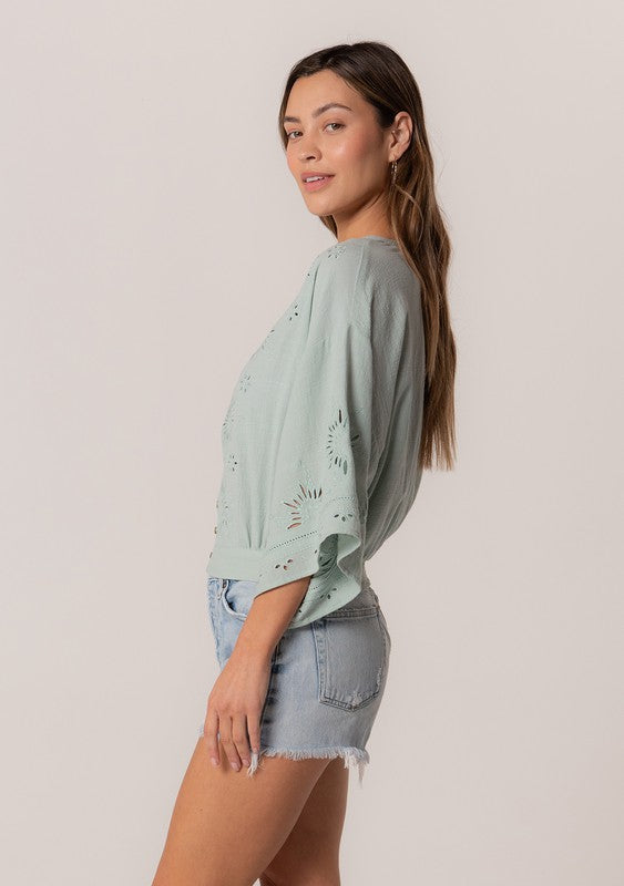 Along The Coast Eyelet Embroidered Blouse Top