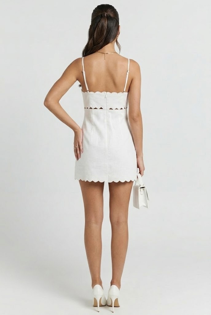Lunch at Fashion Island Scallop Mini Dress