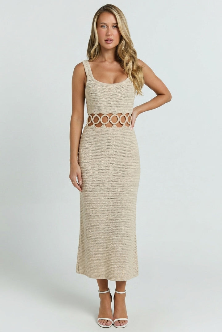 Bali Square Neck Sleeveless Crochet Midi Dress