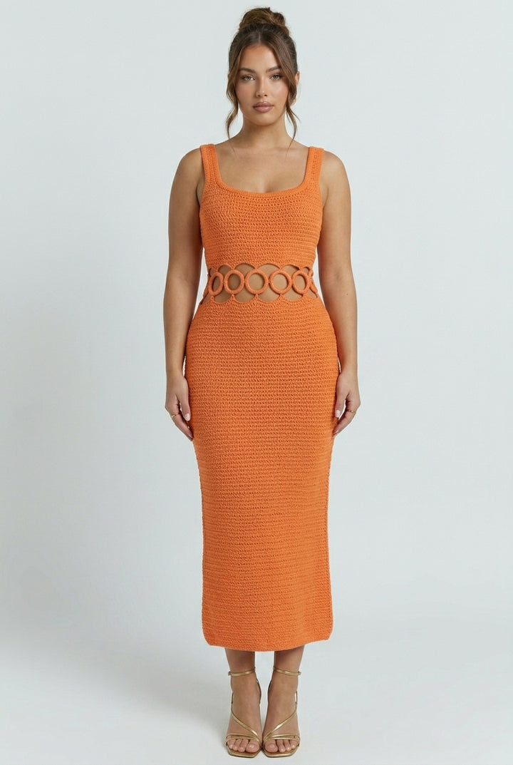 Bali Square Neck Sleeveless Crochet Midi Dress