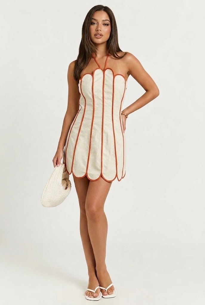 Lenny Scalloped Linen Halter Mini Dress