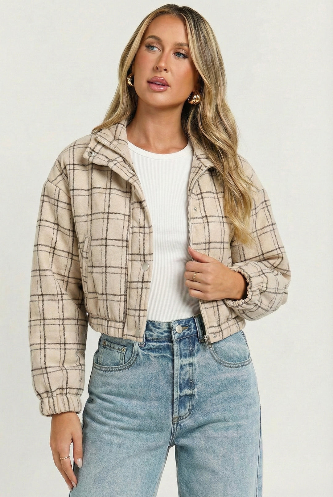 Boston Plaid Cropped Puffer Jacket