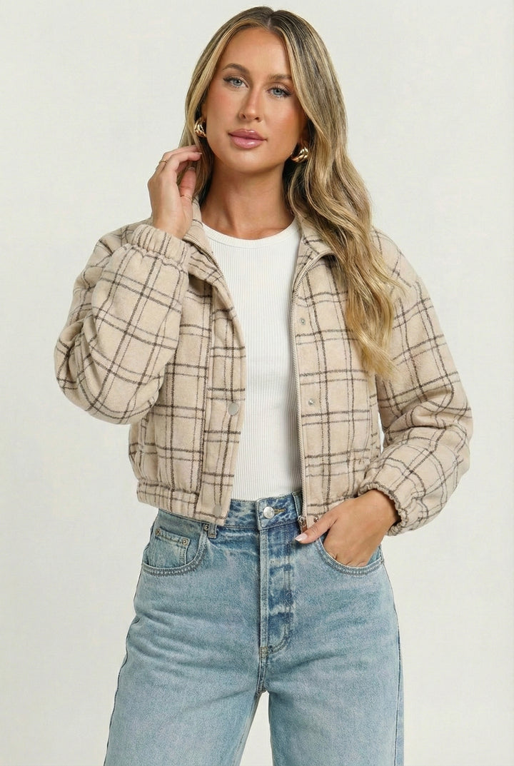 Boston Plaid Cropped Puffer Jacket