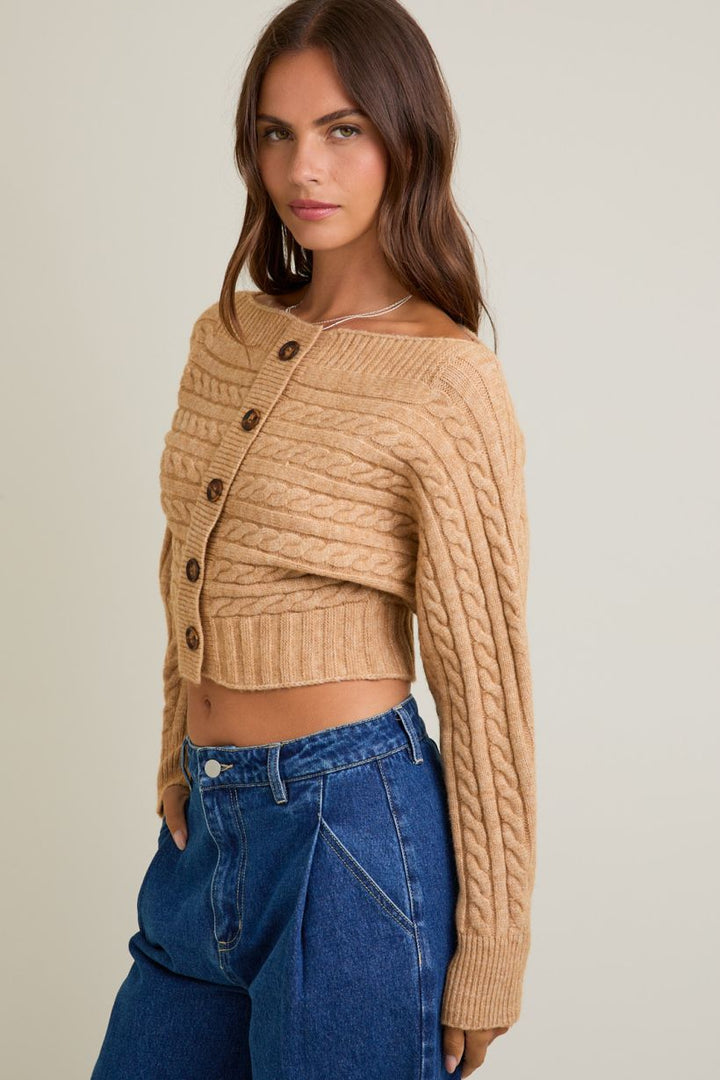 Sutton Off-Shoulder Cable Knit Cardigan