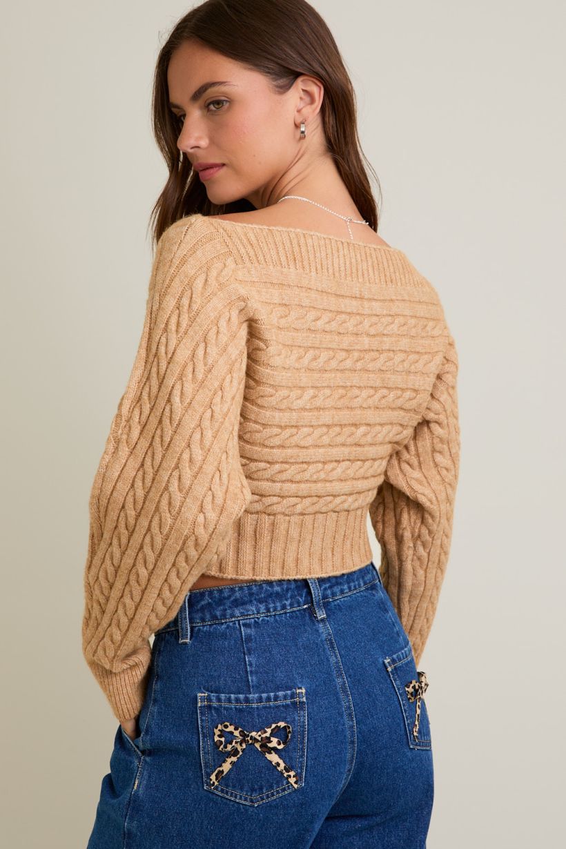 Sutton Off-Shoulder Cable Knit Cardigan