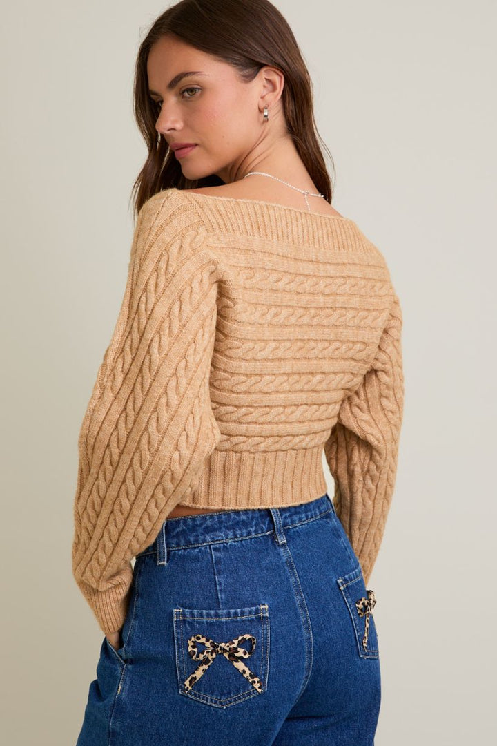 Sutton Off-Shoulder Cable Knit Cardigan