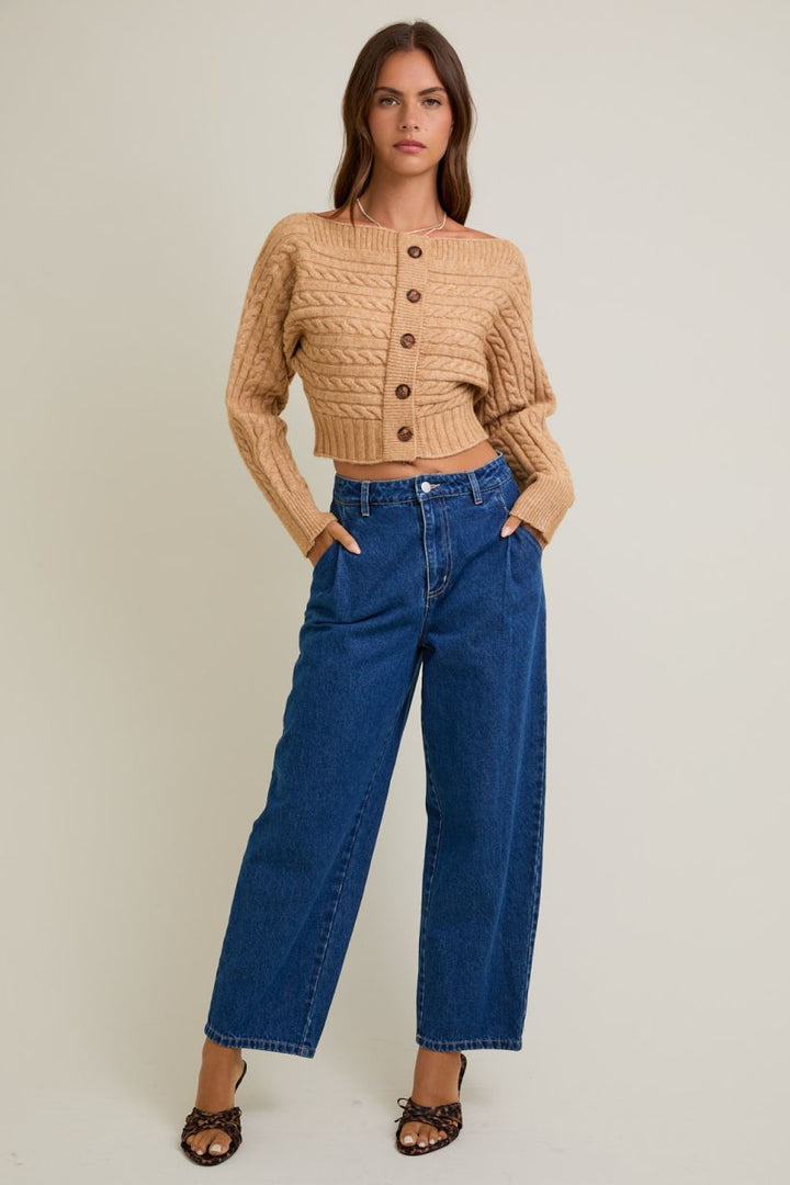 Sutton Off-Shoulder Cable Knit Cardigan