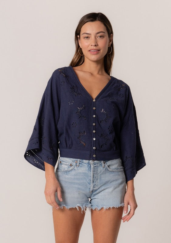 Along The Coast Eyelet Embroidered Blouse Top