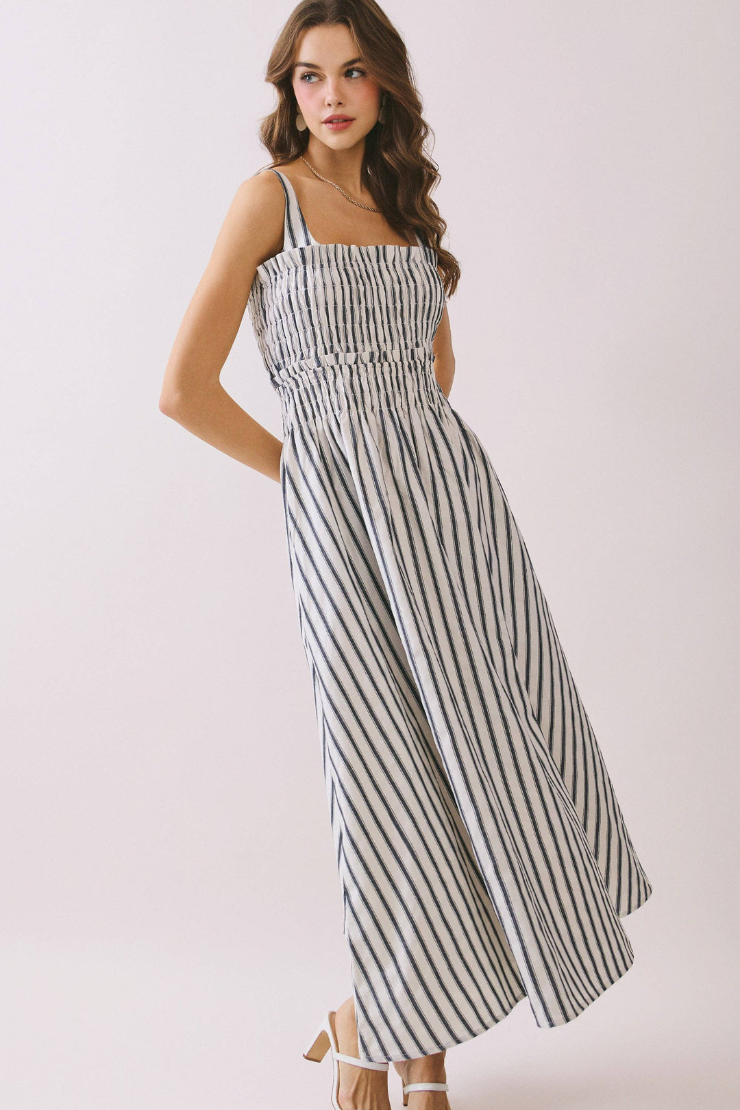 Port Café Striped Linen Midi Dress
