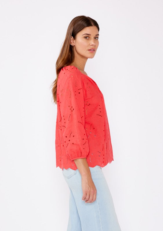 Raglan Eyelet Long Sleeve Blouse Top