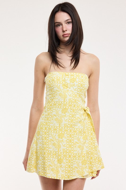 Lemon Frame Wrap Mini Dress
