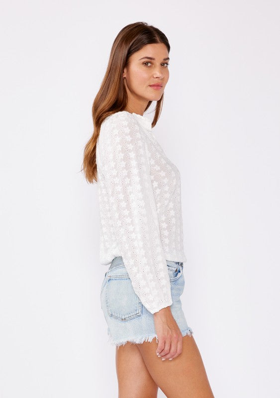 Floral Eyelet Cotton Long Sleeve Blouse Top