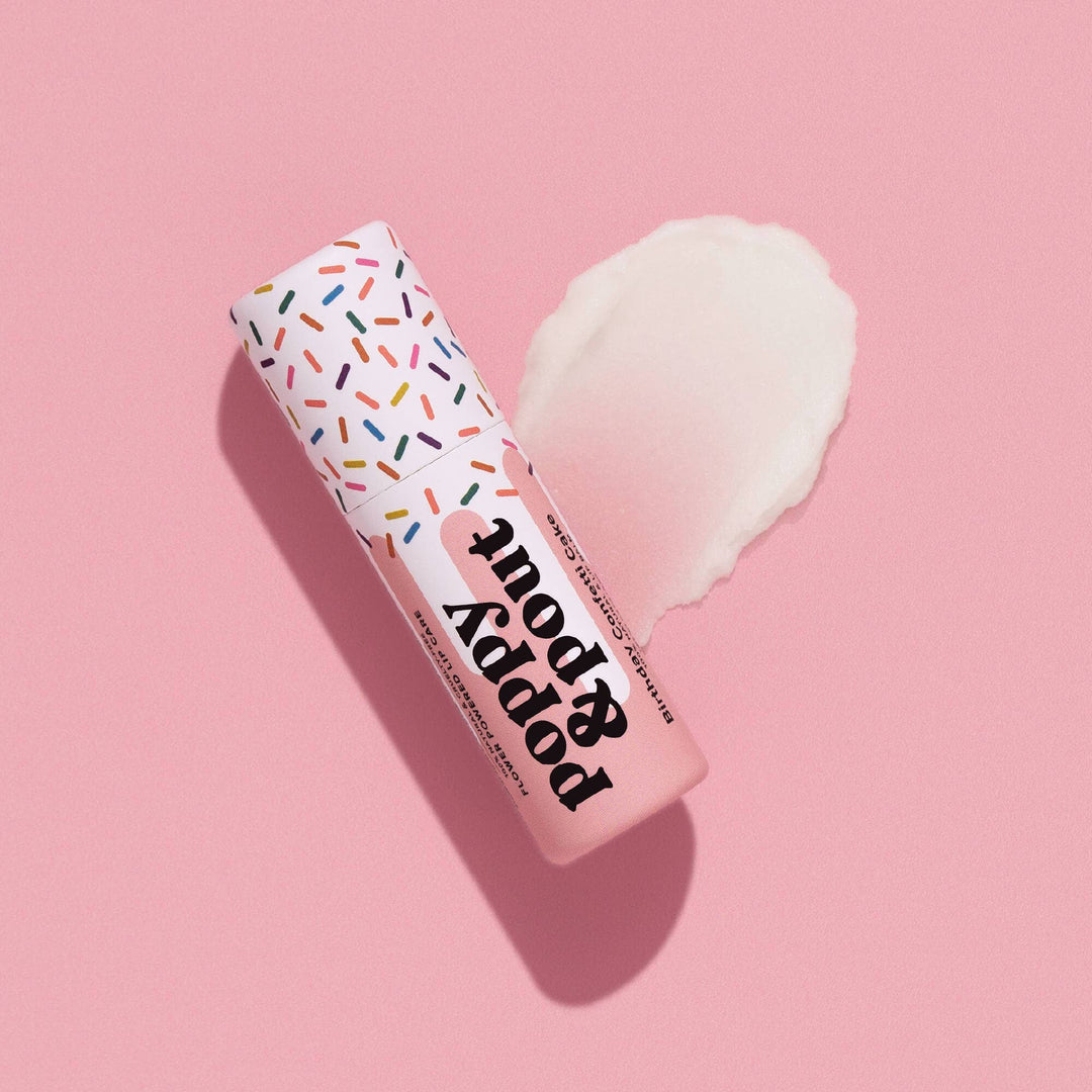 Poppy & Pout Birthday Confetti Cake Pink Lip Balm