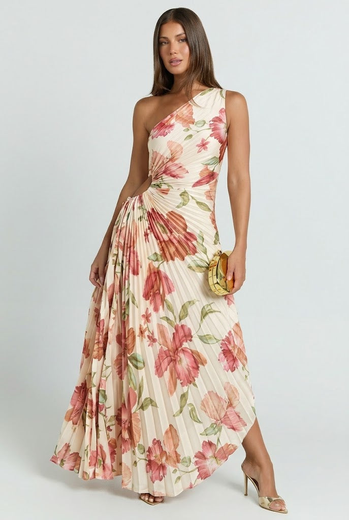 Coral Garden Asymmetrical Maxi Dress