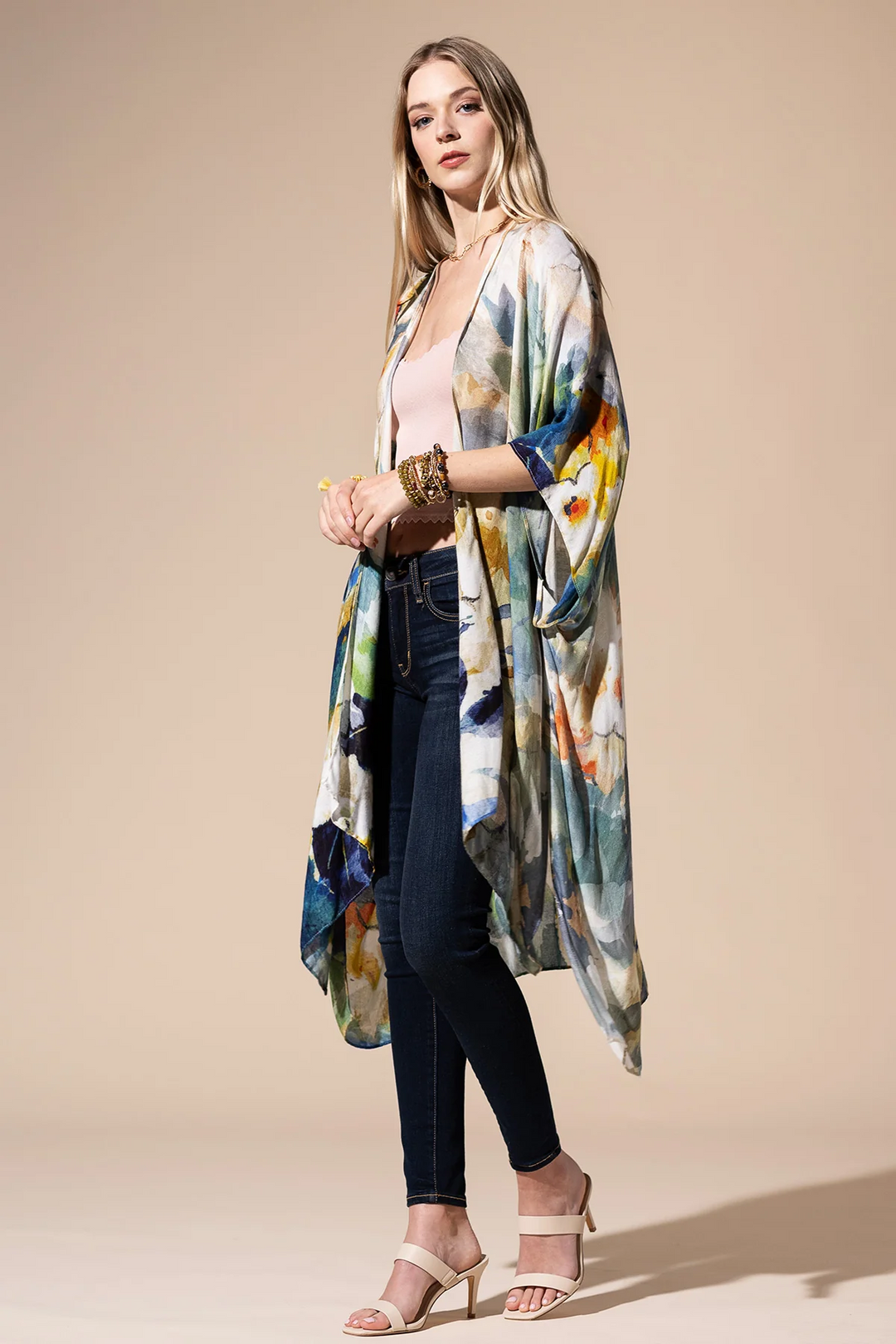 Monica Watercolor Open Front Kimono