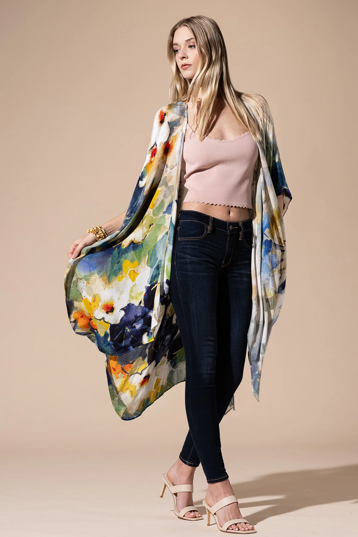 Monica Watercolor Open Front Kimono