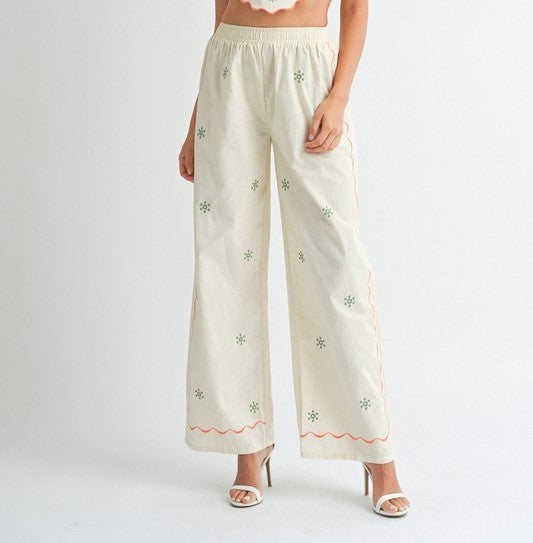 On Island Time Linen Embroidered Pants