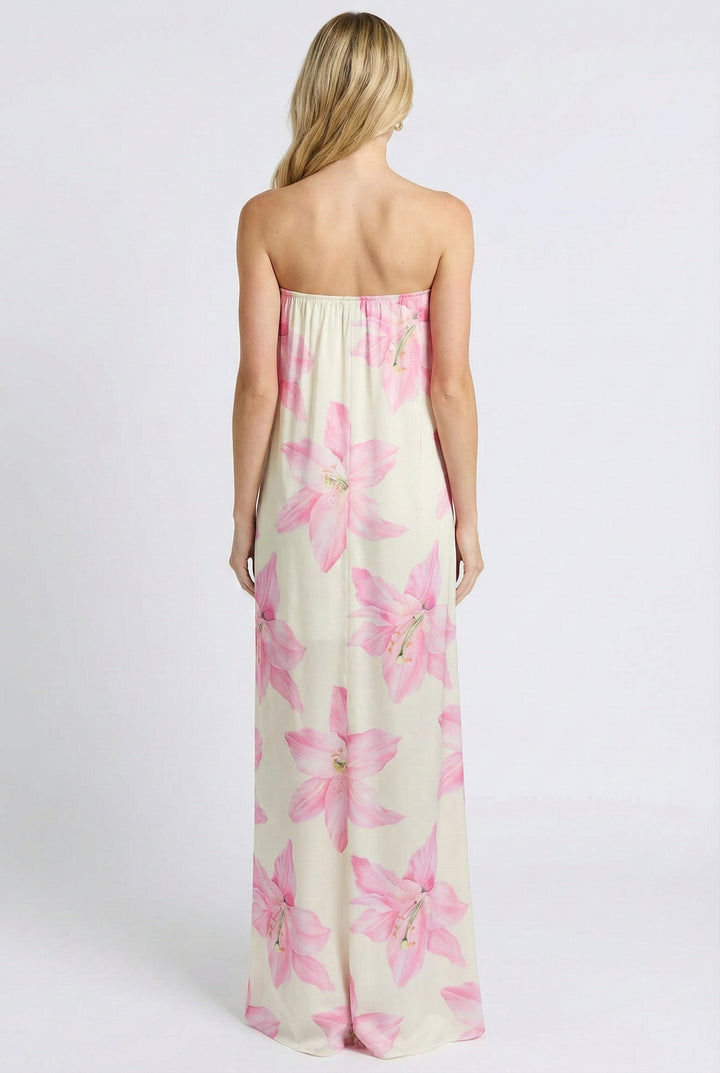 Petal Veil Strapless Maxi Dress