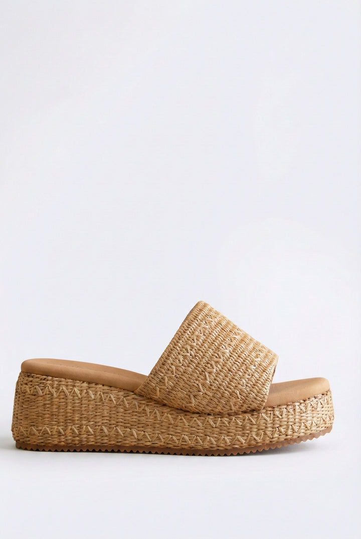 Cala Blanca Woven Raffia Platform Slide