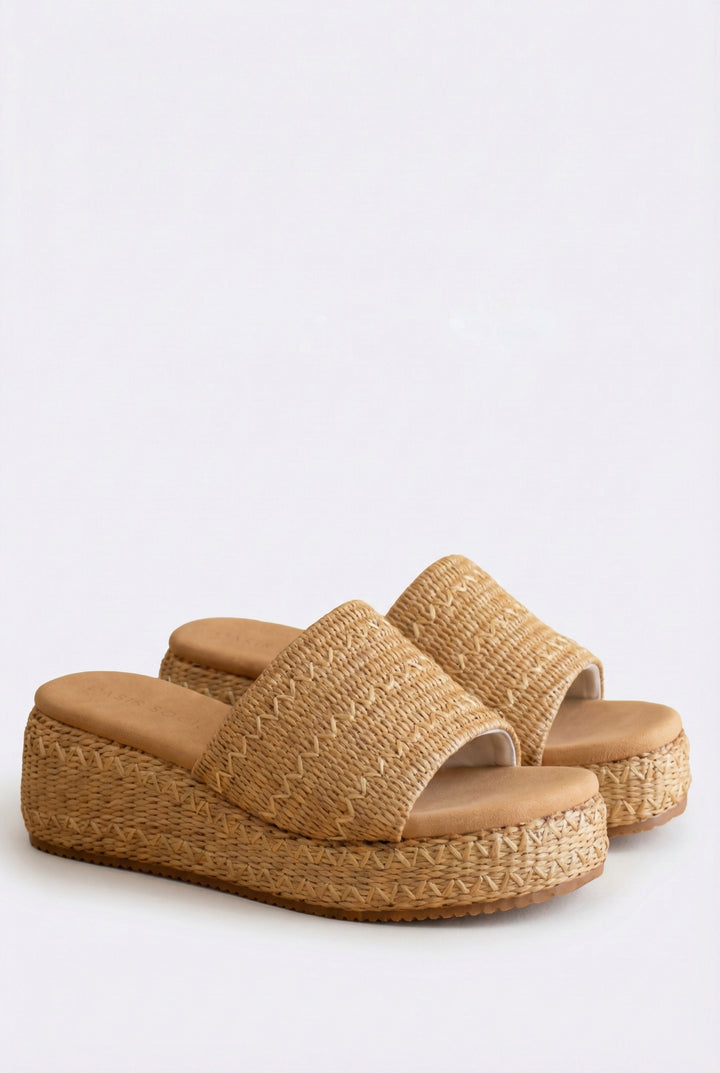 Cala Blanca Woven Raffia Platform Slide