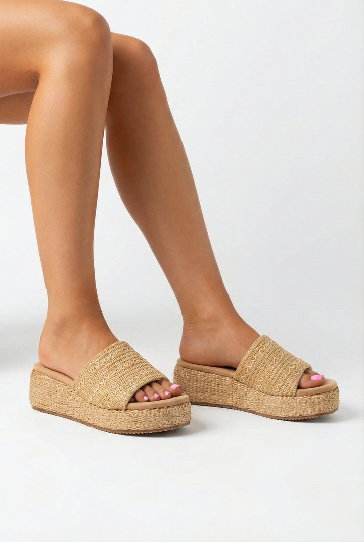 Cala Blanca Woven Raffia Platform Slide