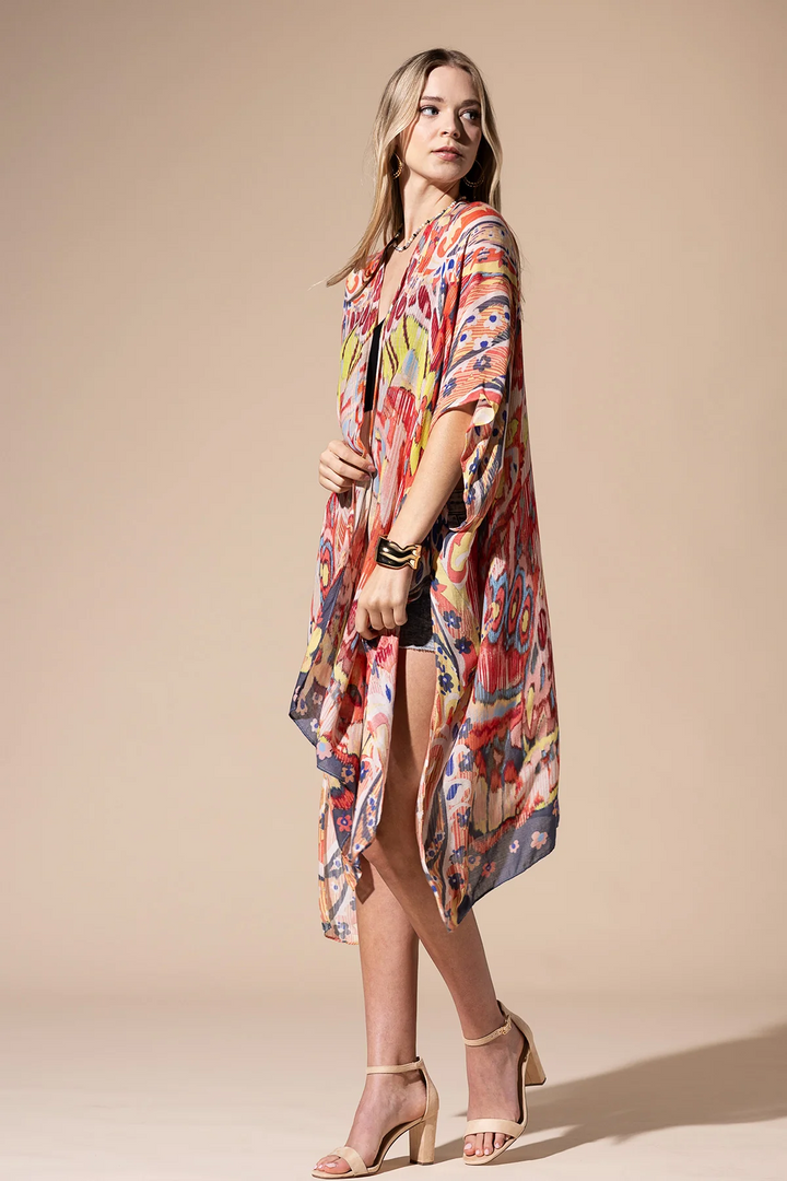 Rose Abstract Open Front Kimono