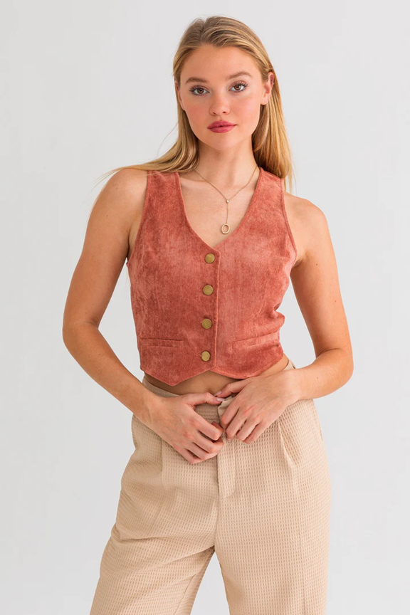 Corduroy Button Front Vest - Small - Final Sale