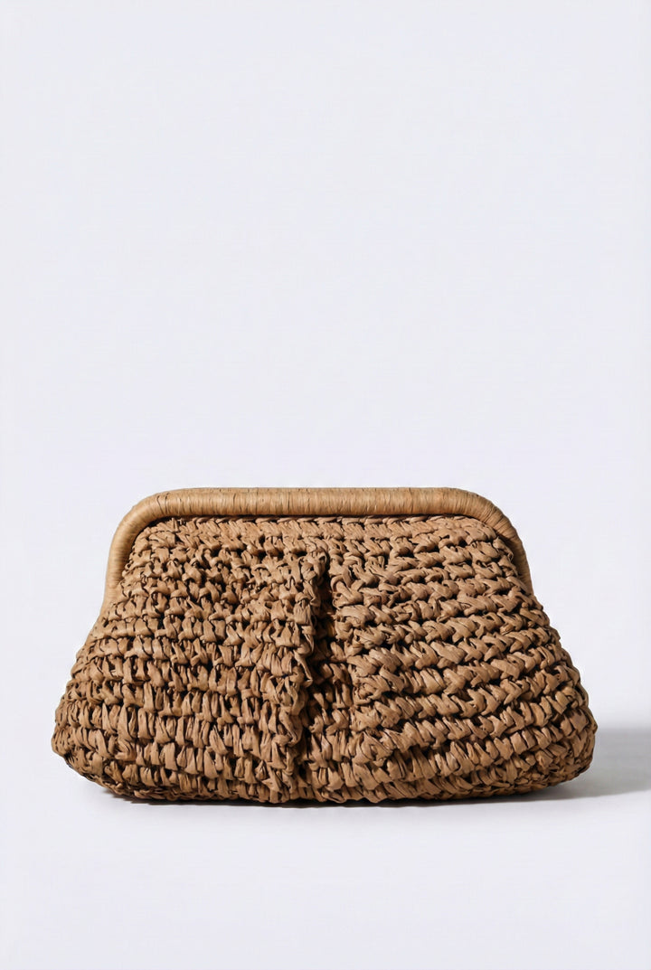 La Mer Woven Frame Straw Clutch