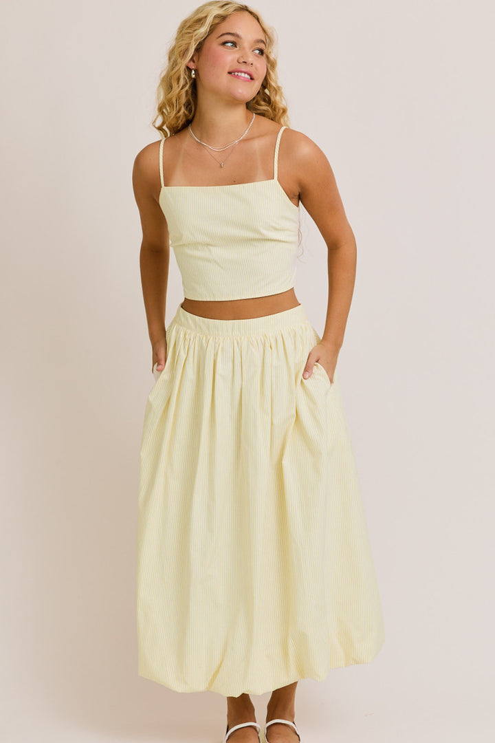 PREORDER - Lemon Chiffon Striped Woven Crop Top