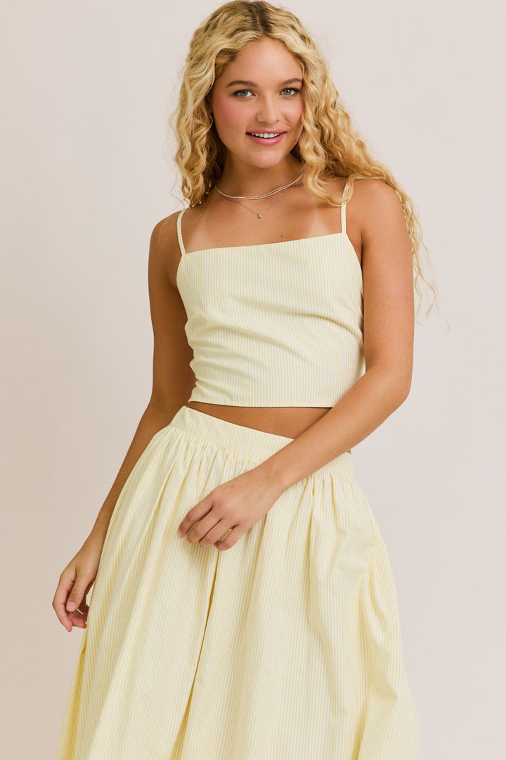 PREORDER - Lemon Chiffon Striped Woven Crop Top