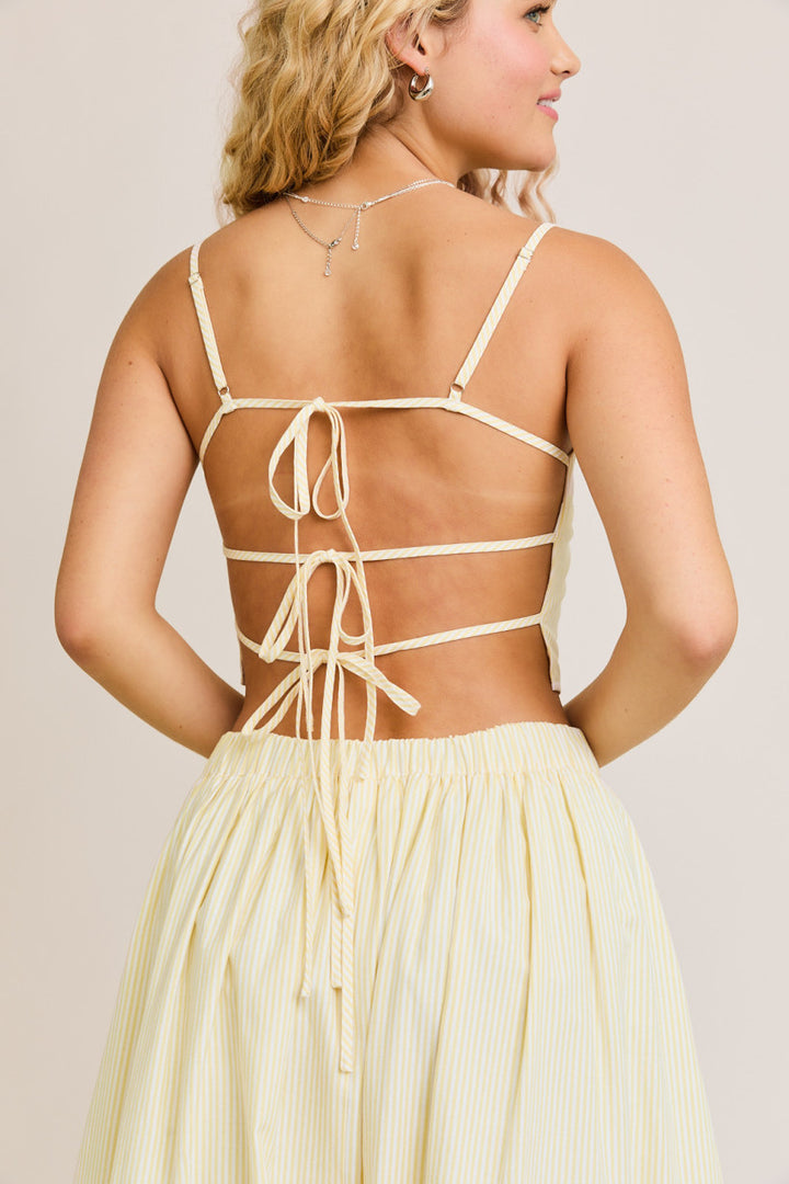 PREORDER - Lemon Chiffon Striped Woven Crop Top