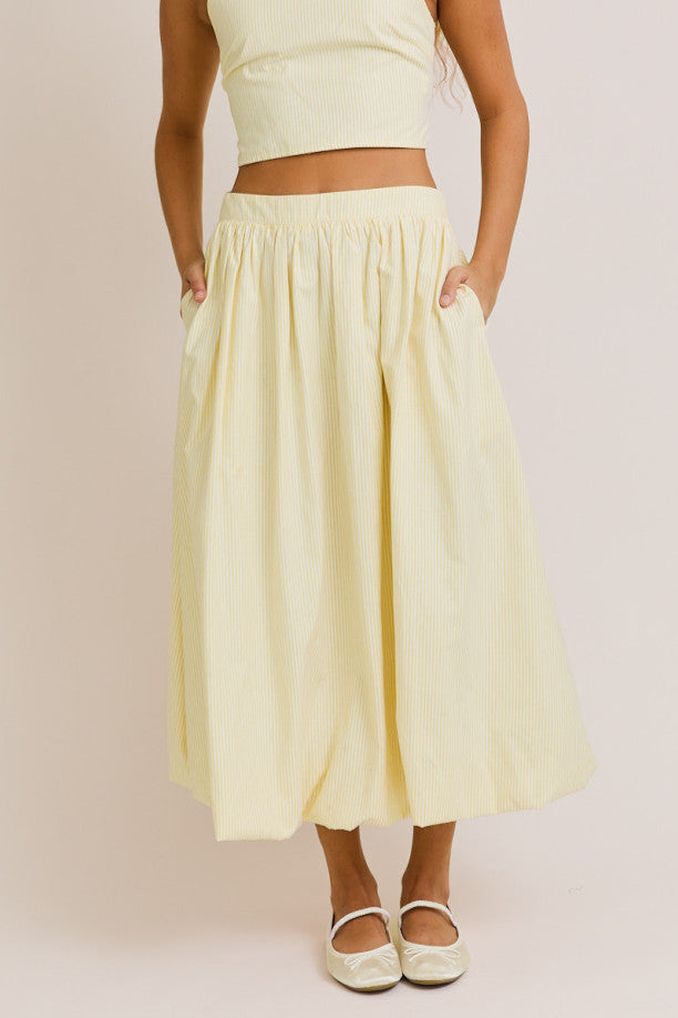 PREORDER - Lemon Chiffon Striped Woven Crop Top