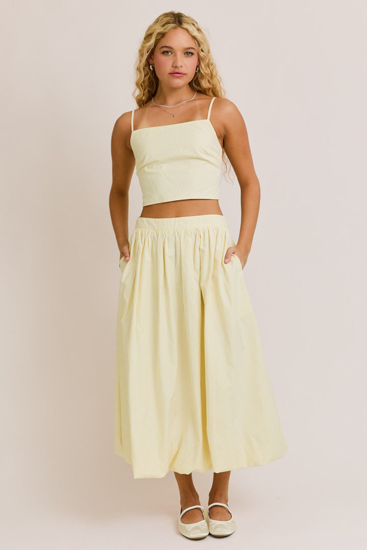 PREORDER - Lemon Chiffon Striped Woven Bubble Midi Skirt