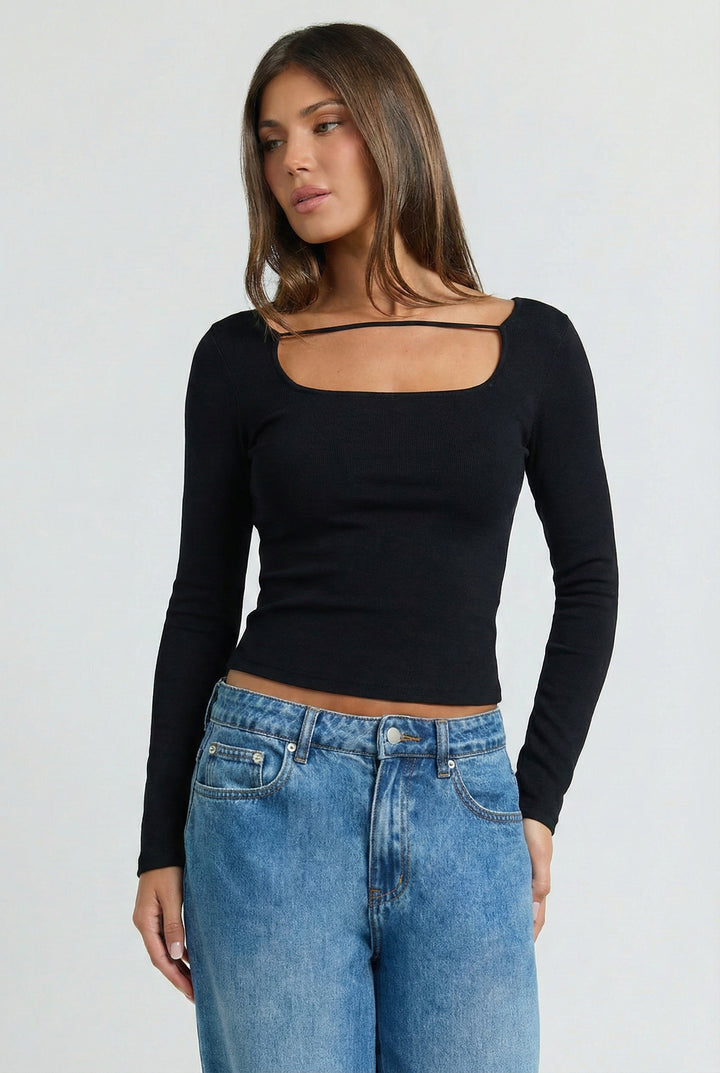 Yvette Square Neck Long Sleeve Sweater Top - Extra Small