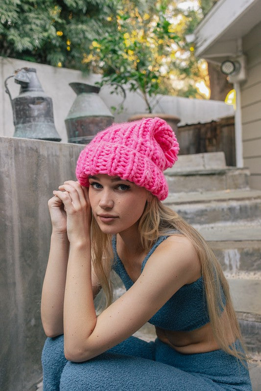 Oversized Chunky Knit Pom Beanie