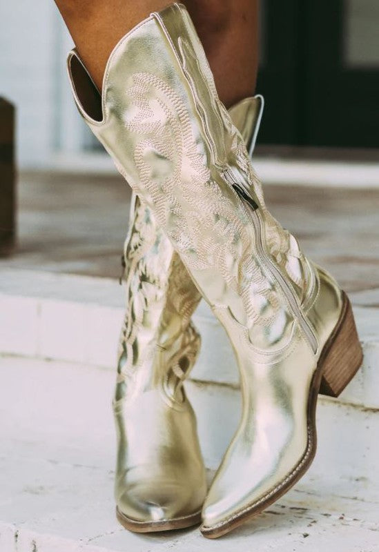 Metallic Gold Western Cowboy Boots