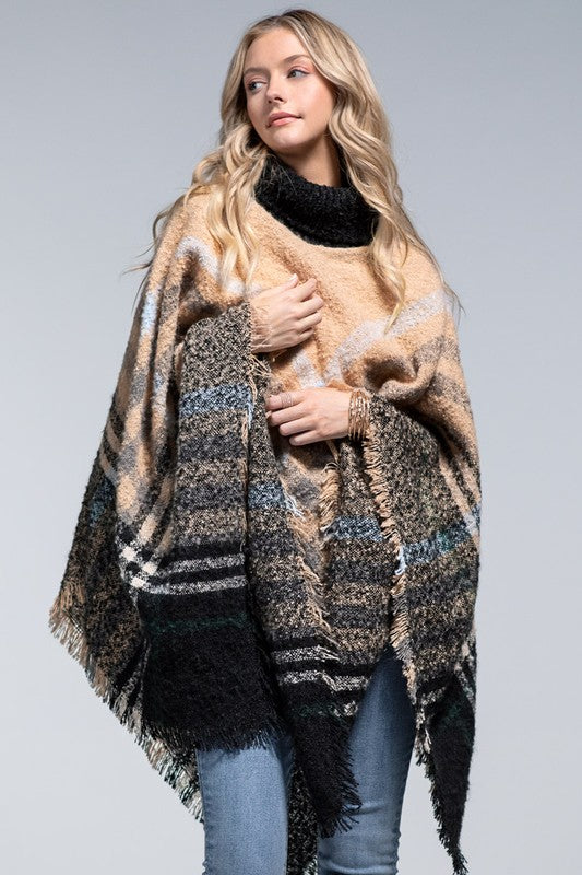 Jaslyn Plaid Turtleneck Poncho