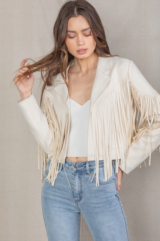 Walford Cropped Fringe Faux Suede Jacket - Large - Final Sale