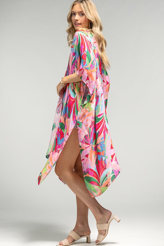 Botanical Tropics Floral Open Front Kimono