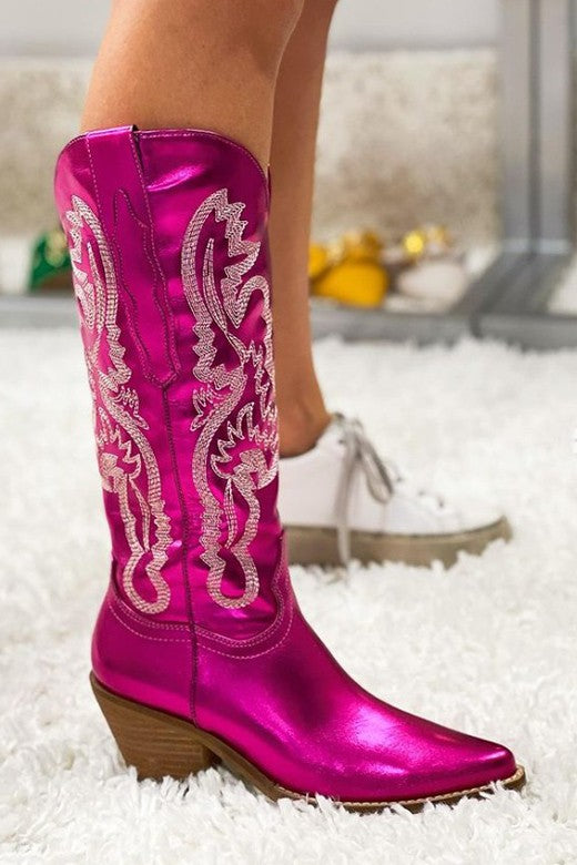 Hot Pink Metallic Western Cowboy Boots - Final Sale