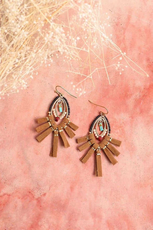 Kalahari Suede Fringe Beaded Earrings - Final Sale